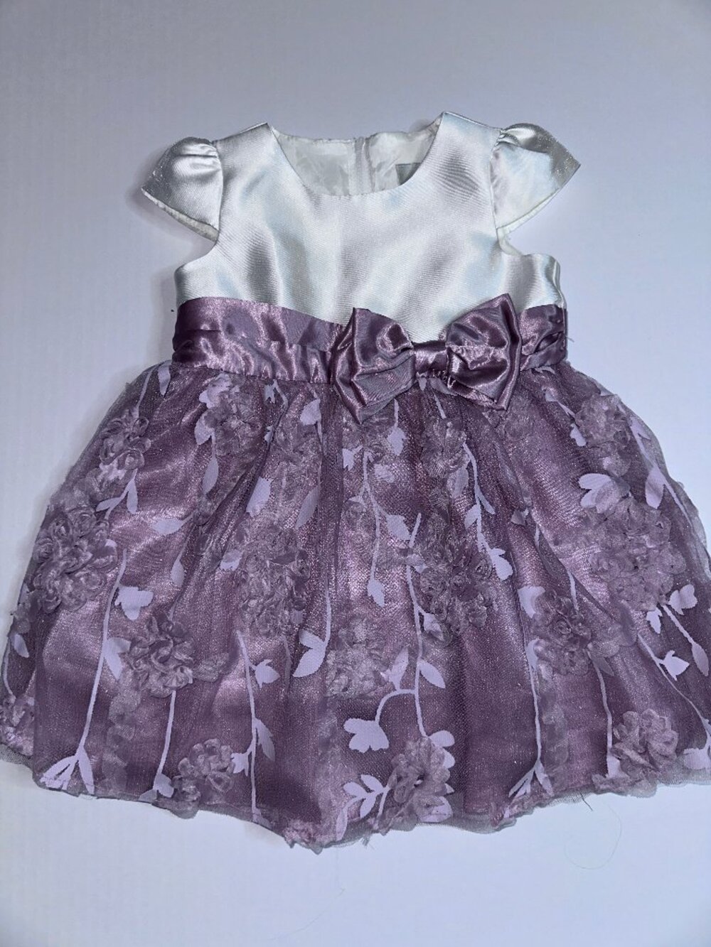 Rare Editions Baby Girl White & Mauvey Purple Chiffon Formal Dress Size 18M #607